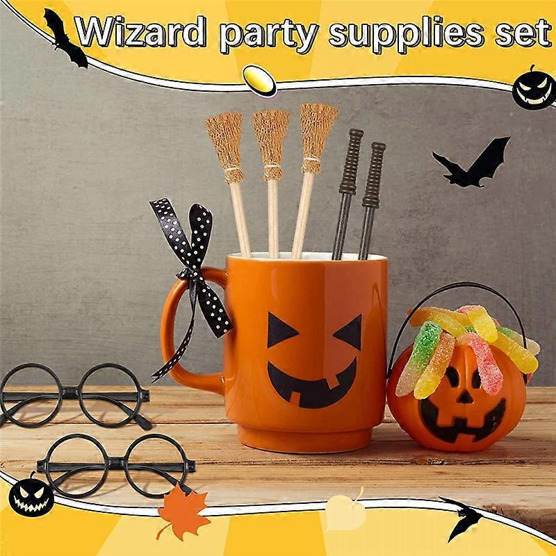 48 Pcs Witch Broom Pencil and Pencils and Glasses with Round Frame No Lenses, Wizard Theme Supplies