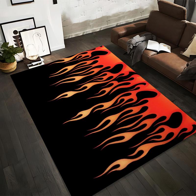 Modern Carpet with Black and Fiery Flame Design for Living Rooms Suitable for use as an anti-slip for living room bedroom sofas