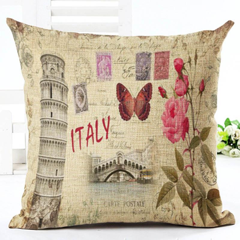 European Building Cushion Cover Cotton Linen Pillow Case American Painting Sofa Decorative Pillowcase Home Accessories Cover