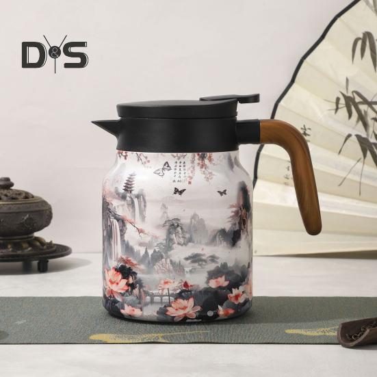 Винтажный цветочный изолированный чайник 1000 мл Мини-кофейник Офисный термос для чая Встроенный заварочный чайник для воды Кувшин для напитков Термос для кофе