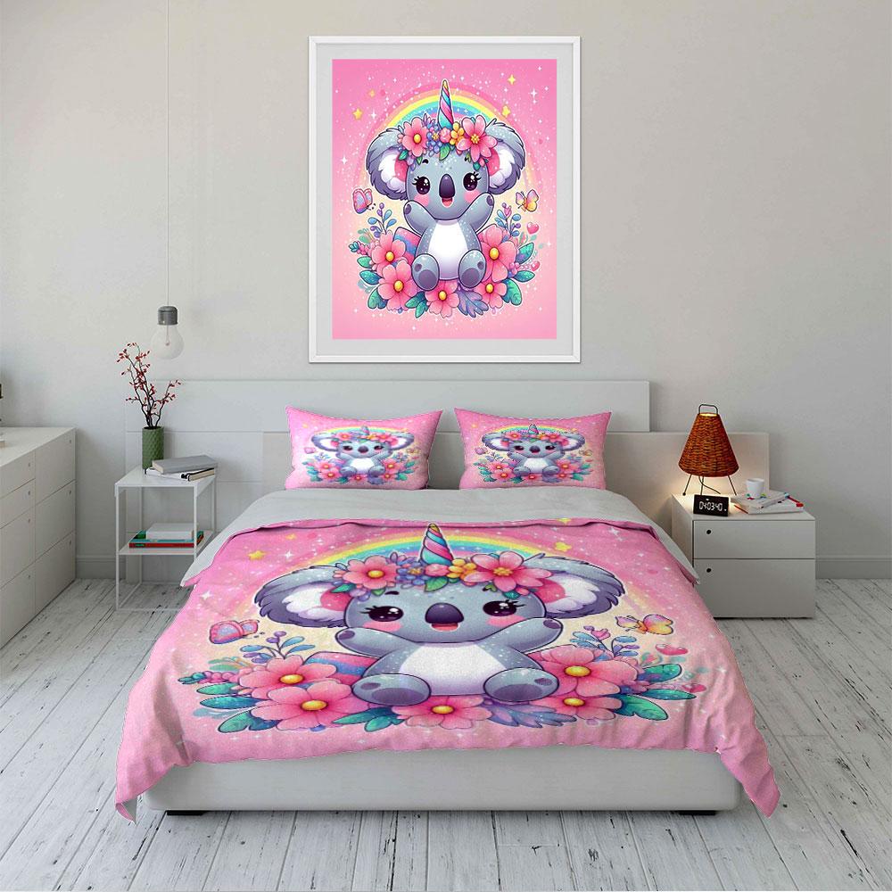 Cute Koala Unicorn Bedding Set Bedding Duvet Cover Set Duvet Cover Pillowcases (1 * Duvet Cover 2 * Pillowcases, without duvet insert)