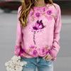Tops For Women Butterfly Sunflower Print Round Neck Long Sleeve T-shirt Fall Casual Slim Pullover Women's Long Sleeve Top