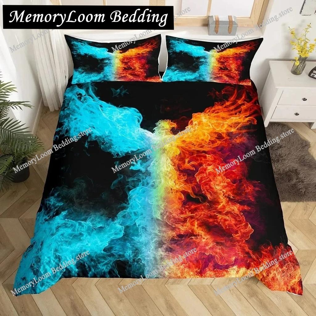 Dragon and Phoenix Duvet Cover Set, Fantasy World Monster Gothic Bedding Sets Polyester Comforter Quilt Cover