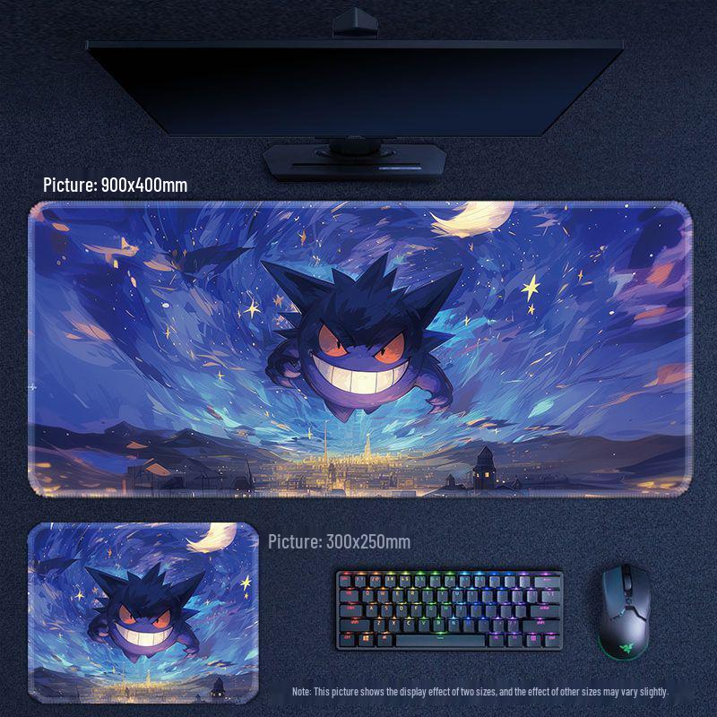 Большой Нескользящий Коврик для Мыши Pokémon Gengar - Аниме Мультяшный Настольный Коврик для Компьютеров и Ноутбуков