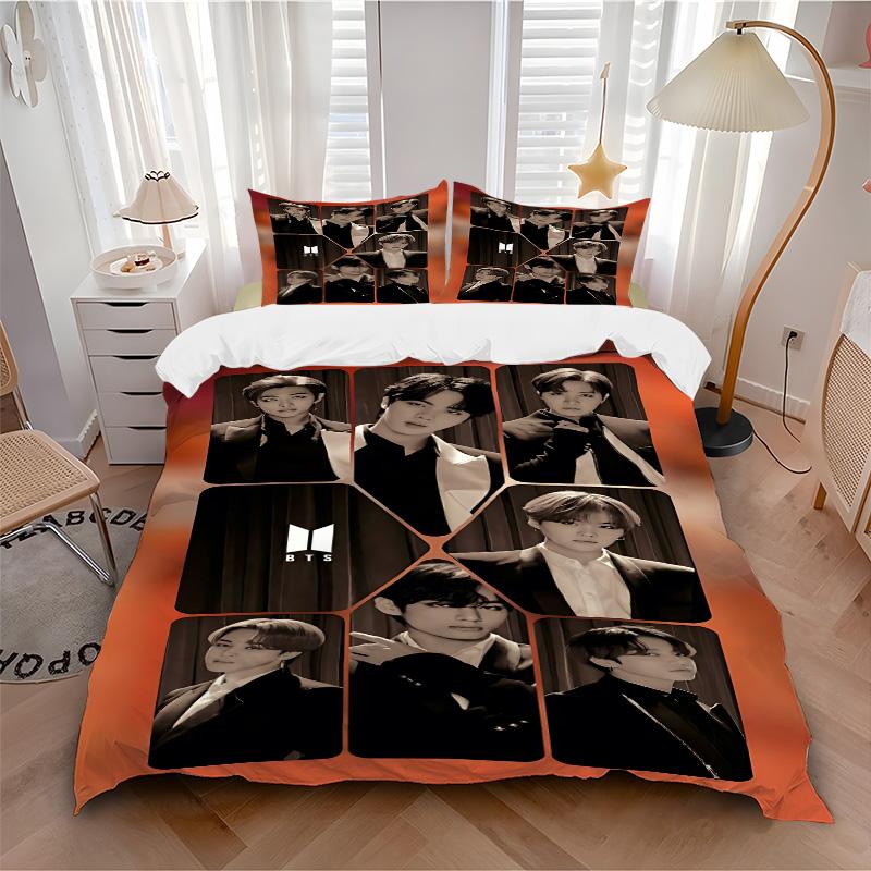 Vivid Bts Moments Print 3Pcs Bedding Set,Duvet Cover with 2 Bedro,Pillowcase Home Birthday Gift