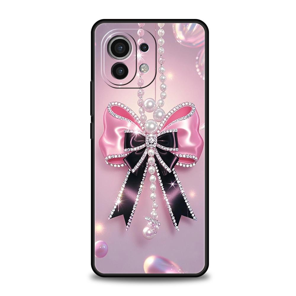 Розовый Чехол-Бампер с Бантом в Форме Сердца для Xiaomi Mi 15 14 13 12 11 Ultra 14T 13T 12T 11T 10T Pro Lite 5G Ударопрочный Мягкий ТПУ Чехлы Сумка