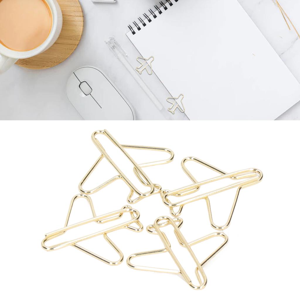 100pcs Paper Clips Portable Anti Rust Electroplating Gold Cute Airplane Shaped Metal Paper Clip for 