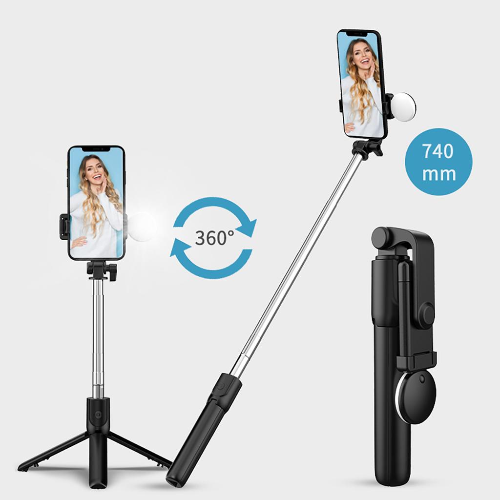 Telescopic Selfie Stick with 0.71m Tripod & Ring Light - Black