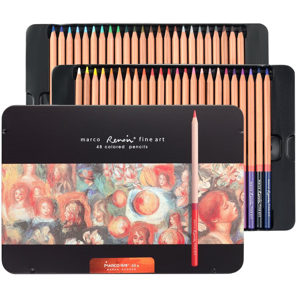 Marco Взрослые Раскраски 48 Хороших мм Толстые Твердые для Большой Области Насыщенные Легкие для Профессионалов Железо Роскошные Цвета Карандаши, Цвета, На масляной основе, Раскрашивание,