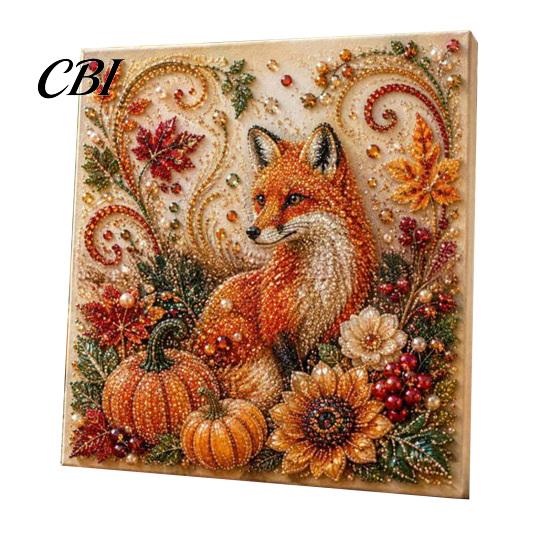 Relaxing Stress Relief Hobbies Autumn Faux Pearl Painting Kit, Fall Theme Art DIY Kit for Handmade Thanksgiving Presents Adults, Fox Pumpkin 3D Craft