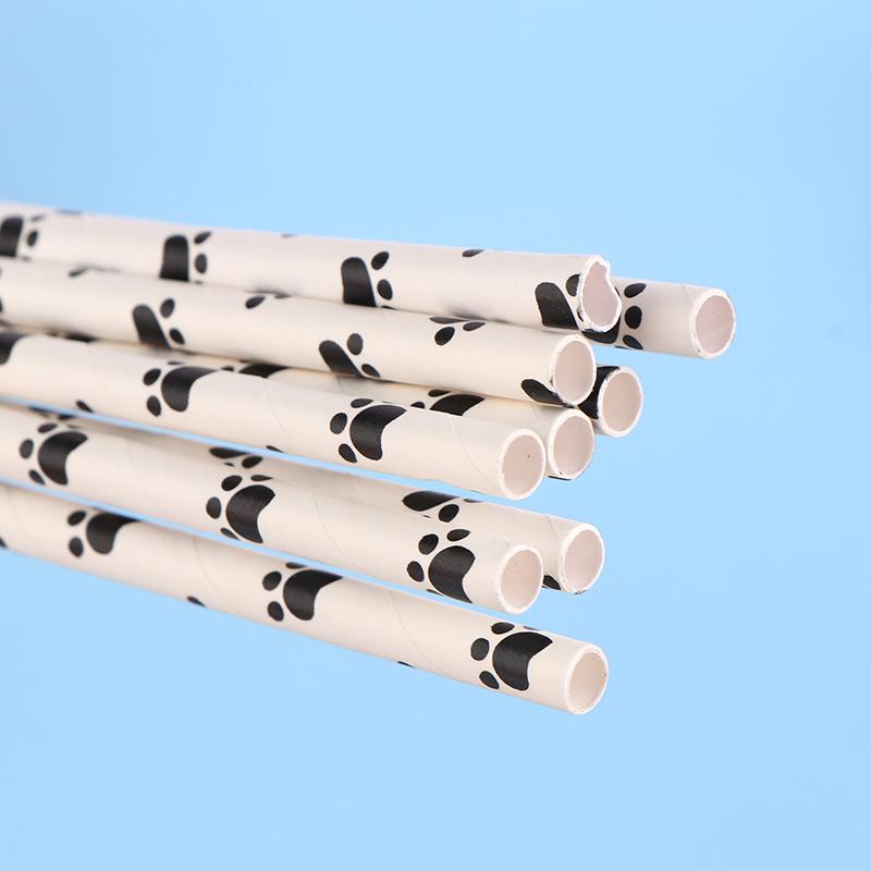 25 шт. бумажные трубочки для питья с принтом лапы собаки кошки, черно-белые принадлежности для вечеринки по случаю дня рождения, украшения для вечеринки в стиле домашних животных для девочек и мальчиков