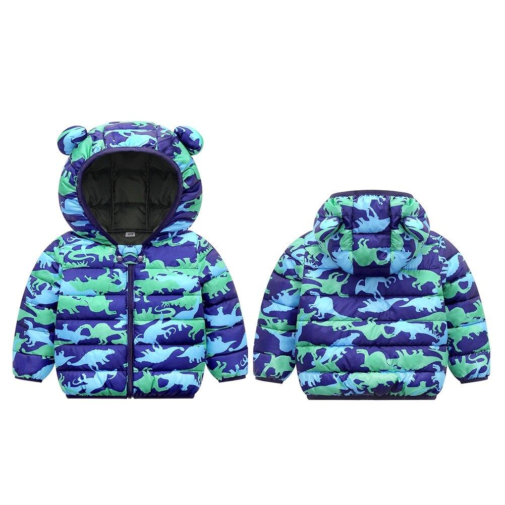 Маленькие зимние пуховики с принтами динозавров для мальчиков и девочек