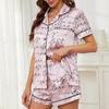 Пижама женская летняя с надписью Love Print из тонкого ледяного шелка, шорты с короткими рукавами, комплект домашней одежды