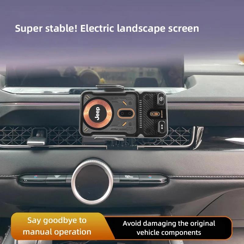 For Jeep Car Phone Wireless Charger Holder 360° Rotation Mount For Jeep Renegade Wagoneer Avenger Recon Wrangler JK Gladiator