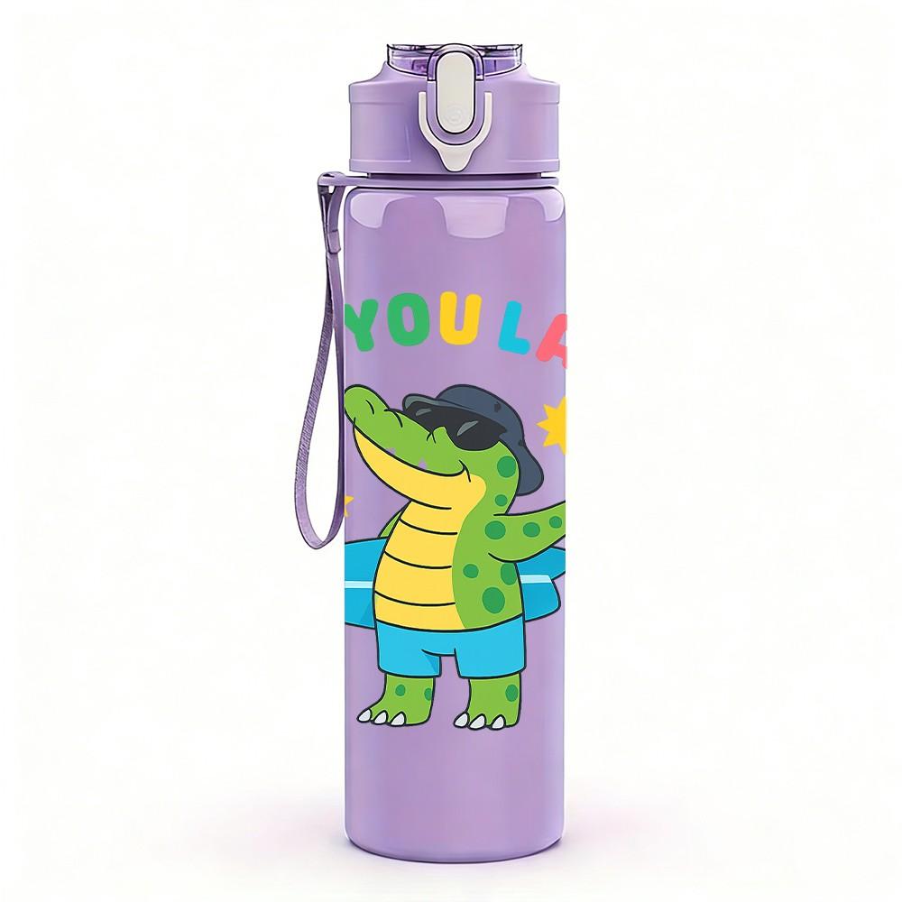 1PC See You Later Surfing Crocodile 750ml Color Plastic Sports Water Bottle Leakproof Flip Straw Lid Suitable for Sports Office Home Use