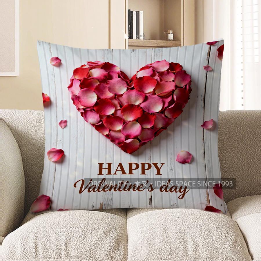 Home Decor Valentine'S Heart Petals Happy Throw Pillow Pattern Cushion Cover Suitable For Sofa Bedroom Car Pillow Cover