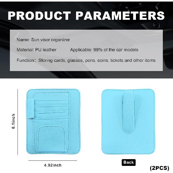 2PCS Small Leather Car Sun Visor Organizer, Multifunctional Auto Visor Document Holder With Sunglasses Clip, Universal Car Interior Organizer For