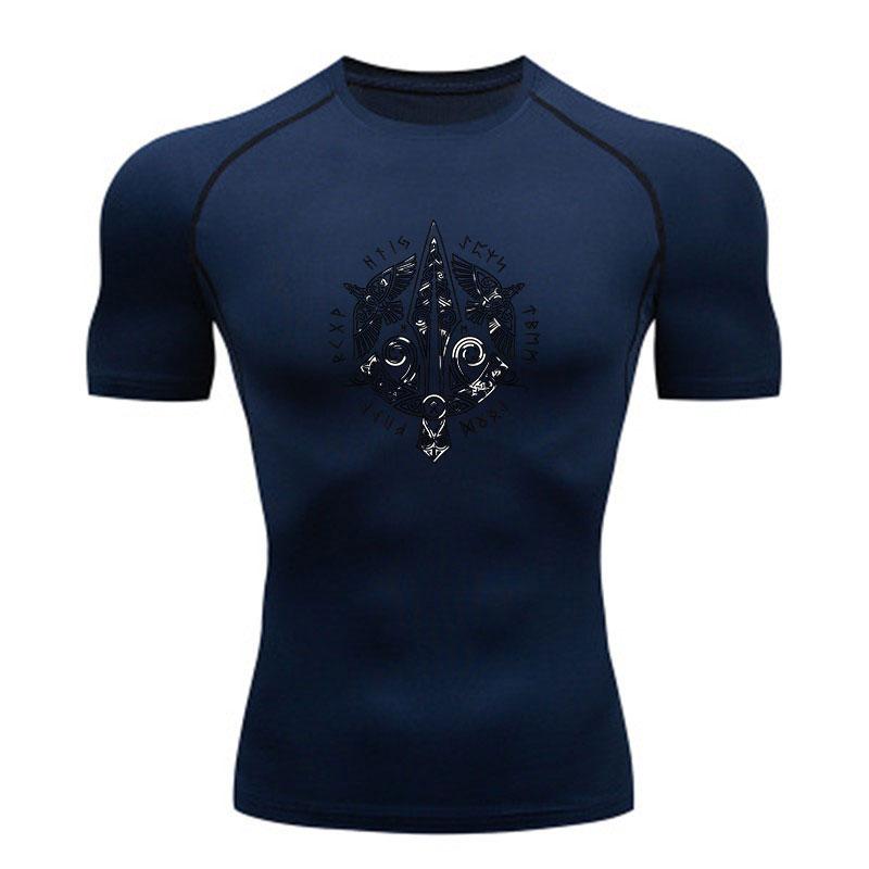 Men Compression Athletic Workout T-Shirt, Norse Rune Spear R