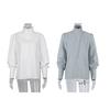 Women Shirt Long Sleeve Stand-Up Collar Regular Fit Casual Shirt Buttons Half Placket Pure Color Office Lady