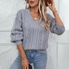 New Autumn and Winter Women's Knitted Sweaters Loose Pullover Retro Twist V-neck Long-sleeved European and American Solid Color Sweaters for Women