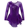 Girls Long Sleeve Mesh Patchwork Style Irregular Sequins Decor Dress Skating Dance Gymnastic Dress