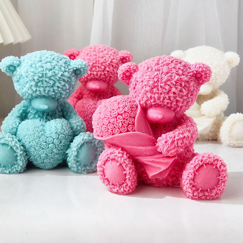 Large Silicone Mold for Plush Bears, Floral-bear Candle, and Heart-shaped Bear Mold for Valentine's Day Cake Decor