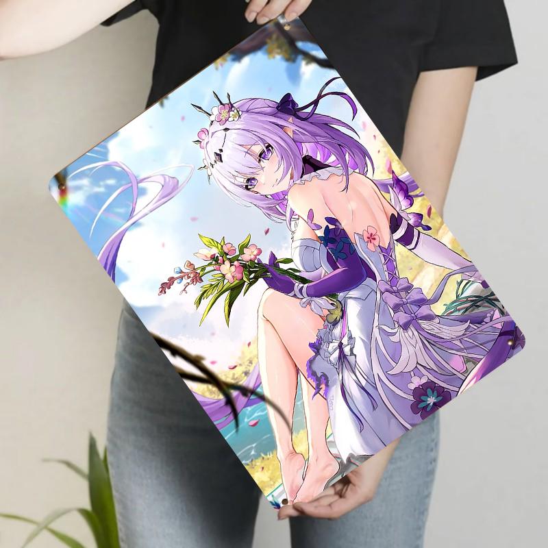 Custom Anime Girl Metal Poster Purple Haired Character Artwork for Room Decoration