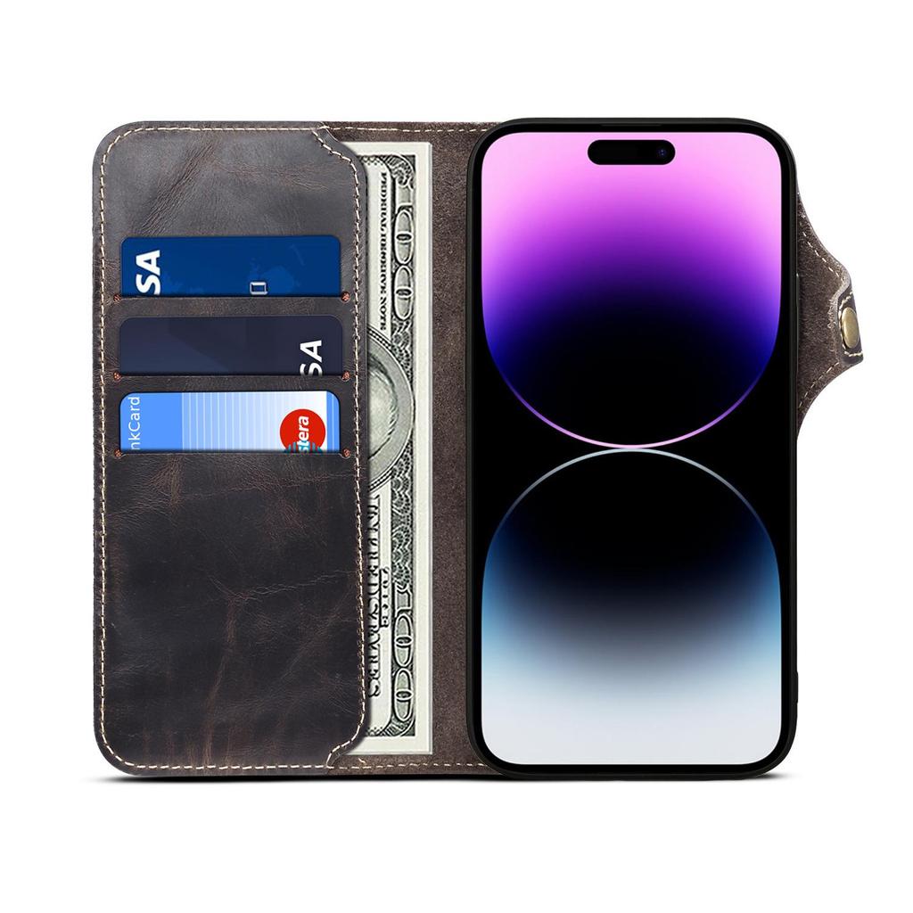 Премиальный чехол-кошелек из вощеной кожи S26 для iPhone 17 Pro Max/16 Plus