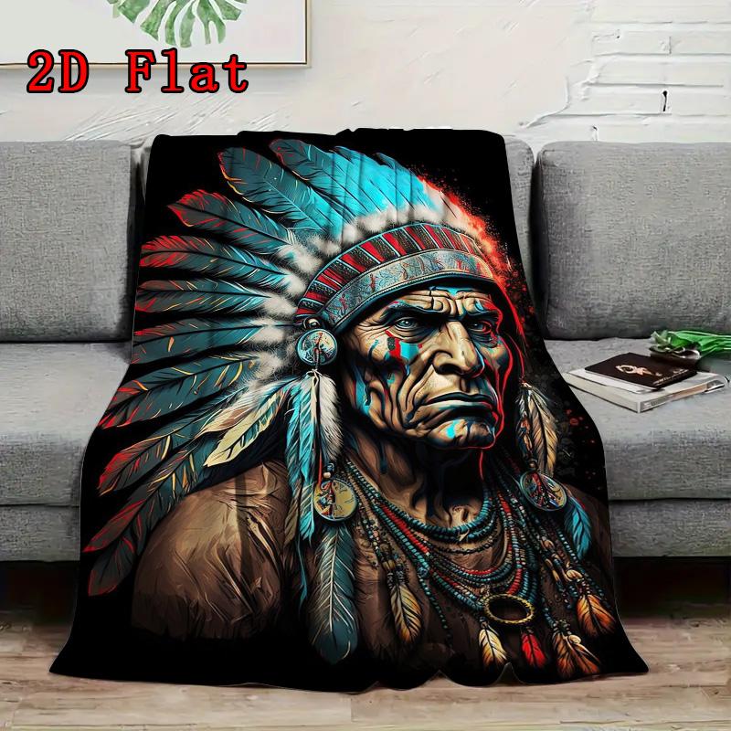 Native Americans 2D Flat Pattern Flannel Blanket High quality All Seasons Warmth and Comfort Perfect for Christmas Gifts.DMT0925537