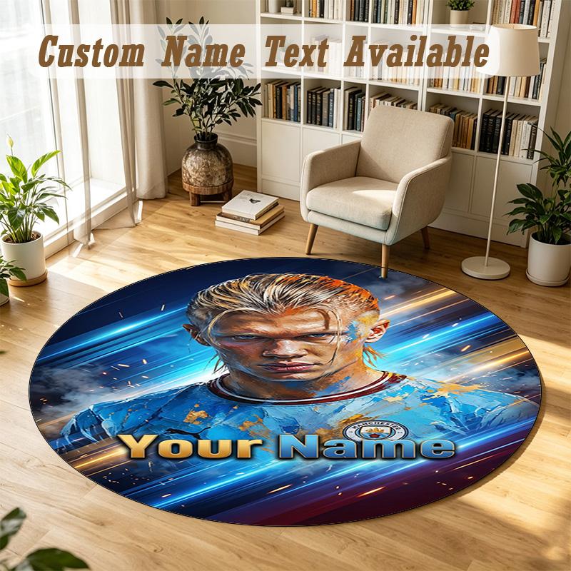 Round Rug Custom NameErling Haaland Pattern Non Slip Carpet Home Floor Decor