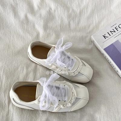 Балетки тренировочные для моральной подготовки женские на мягкой подошве сетчатые дышащие 2025 лето новые на шнуровке легкие взрывные белые туфли