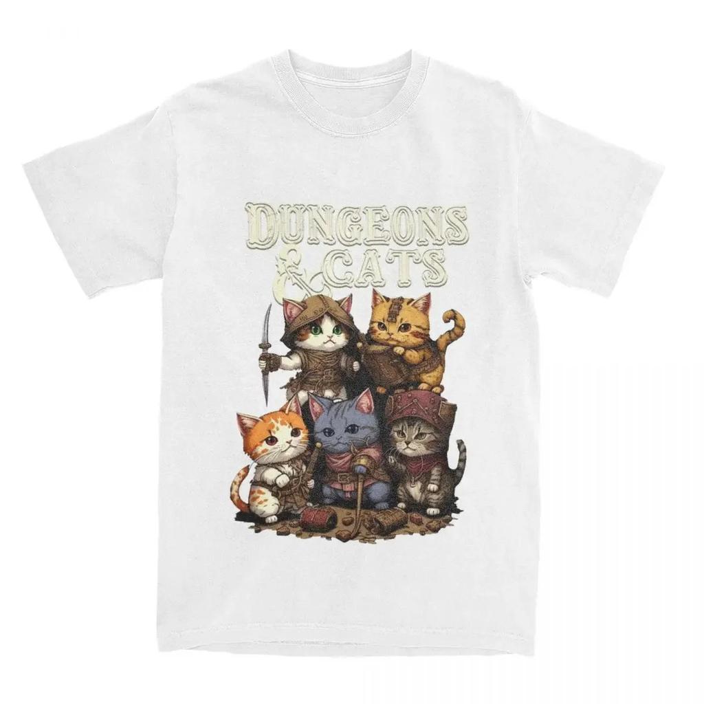 Dungeon Dragon Cats T Shirts Vintage Daily Leisure Versatile Casual Men Women Harajuku Short Sleeve Casual Unisex Tops  Y2K Fashion