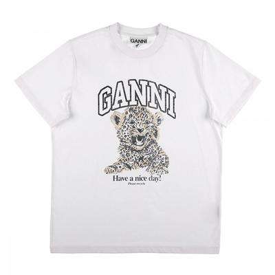 Ganni T4124 943 Женская футболка с коротким рукавом и леопардовым принтом S