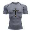 Men's Compression Athletic T-Shirt, Gothic Cross Print Quick