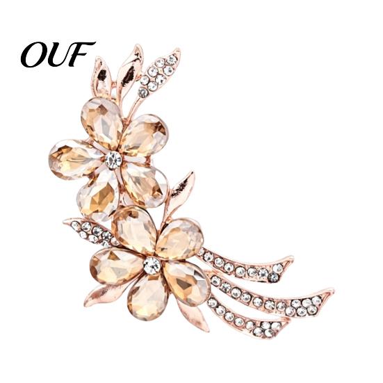 Dainty Floral Badge Rhinestone Flower Branch Brooch for Women, Elegant Lapel Pin, Bridal Bouquet Pins Costume Pin Coat Shirt Bag Banquet Wear