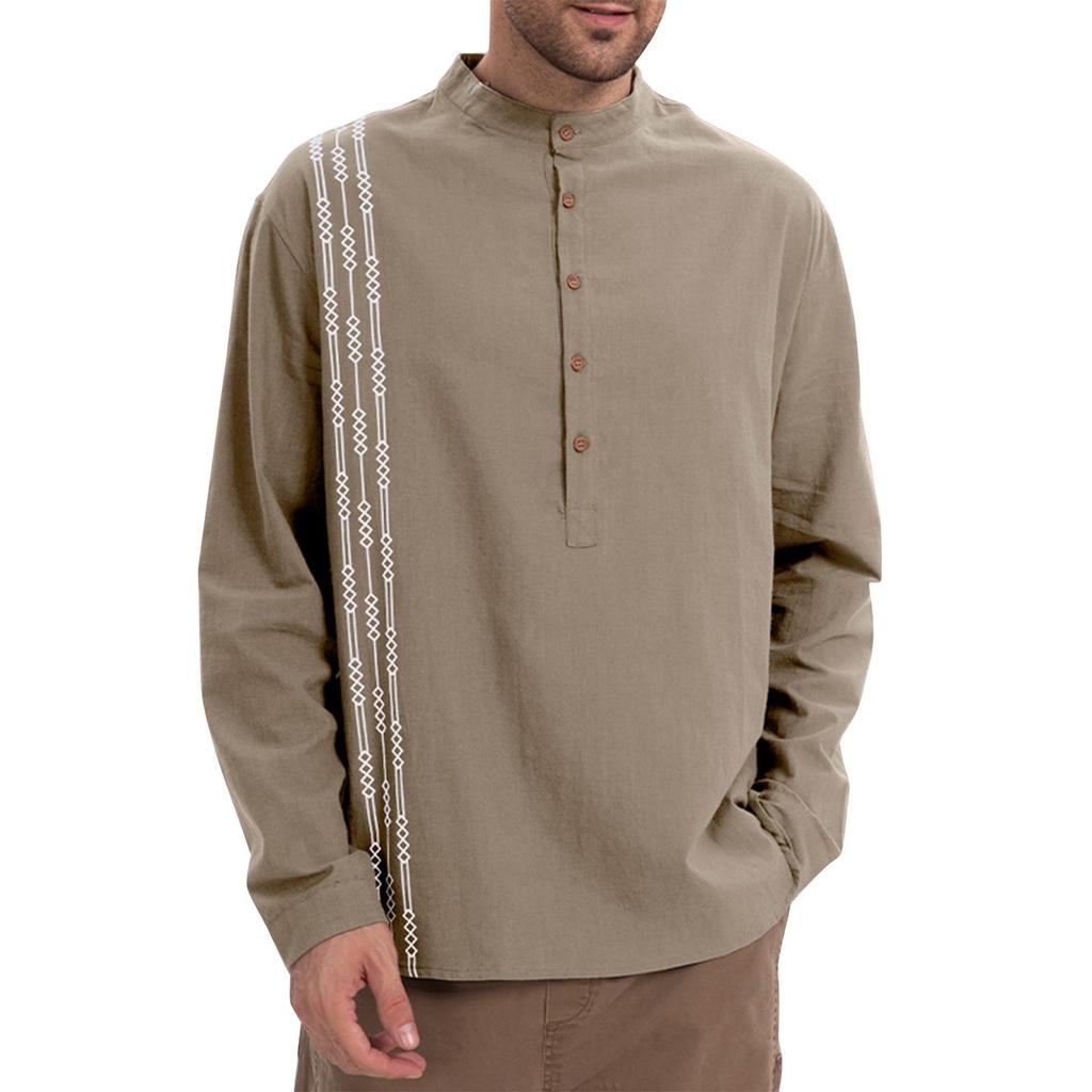 Мужские весенние однотонные ретро-топы с длинным рукавом на пуговицах, мужские повседневные модные топы