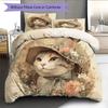 Cat with Vintage Hat  Pattern Bedding Quilt Set  Home Decoration  Gift (1 * duvet cover + 2 * pillowcase, without core)