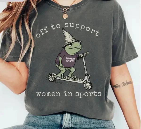 Women in Sports Shirt Frog Scooter Feminist Tee Female Athlete Hockey Shirt