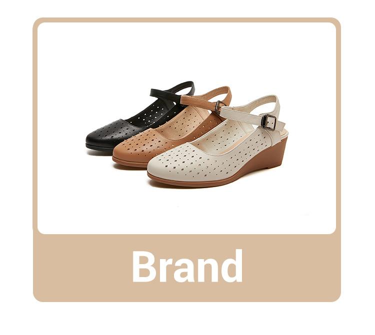 Women's Top Layer Cowhide Leather Perforated Breathable Sloping Heel Mary Jane Single Shoes