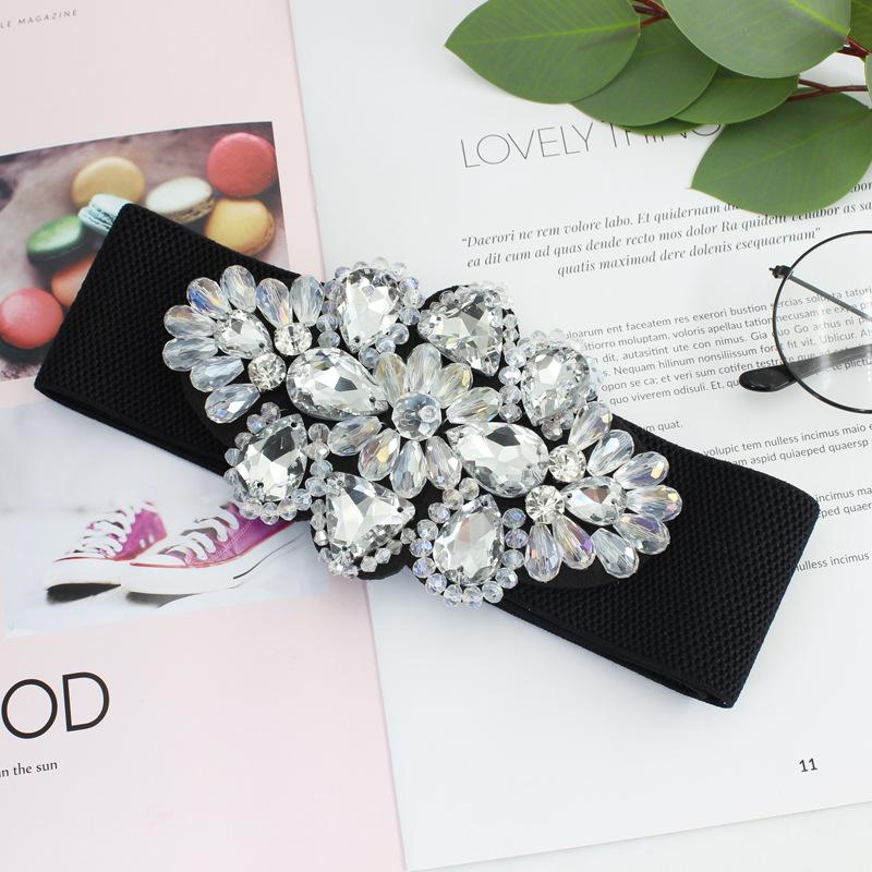 Эластичный пояс Женственная элегантность Кристалл Бриллиант Декоративное платье Широкий эластичный пояс Три цвета на выбор