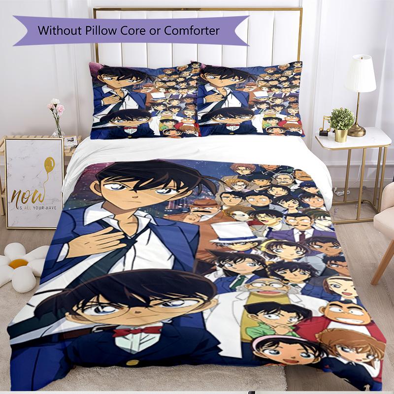 3pcs Duvet Cover Set (1*Duvet Cover + 2*Pillowcase, Without Core), Detective Conan Print Soft All‑Season Bedding Set, Home Bedroom Decor Gift