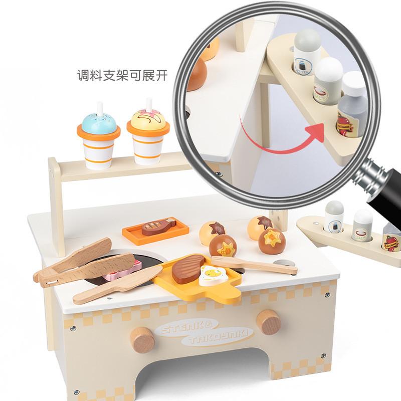 Kids Food Wooden Stall Toy With Ice Cream Bbq For Learning And Imaginative Play
