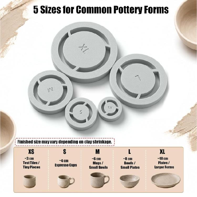 ABS Pottery Base Form Set, 5 Trimming Support Guides for Clay Bottom Shaping, Matte Finish Handling and Wheel Side Studio Tasks in Daily Use