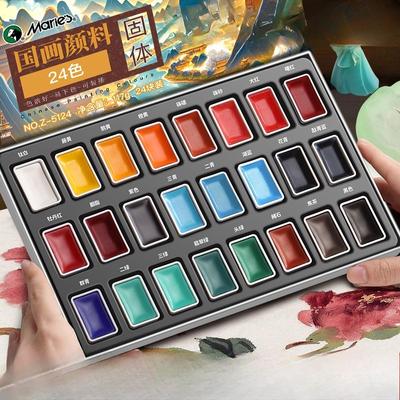 Набор solidных пигментов для китайской живописи из 12/24 цветов Для начинающих в тонкой кистевой технике Минеральные пигменты в китайской туши