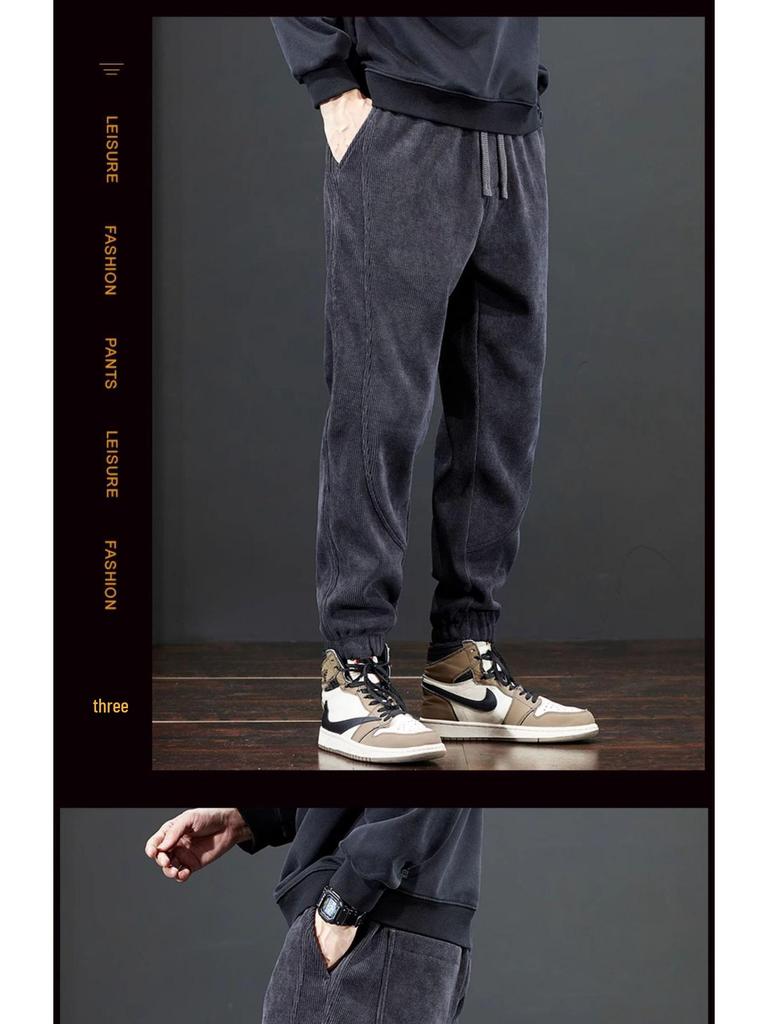 Мужские вельветовые спортивные штаны на флисовой подкладке на зиму 2025: Плотные повседневные хлопковые брюки для осени и зимы