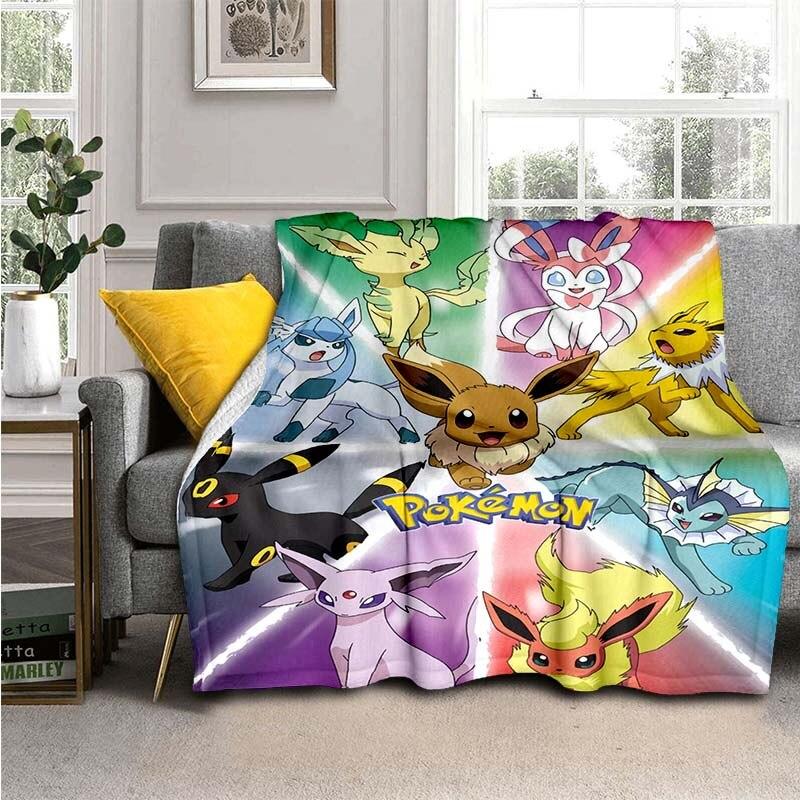 Cartoon Pokemon Flannel Throw Blanket Children and Adults Gift Fashion Cute Pikachu Fluffy Blanket for Bed Sofa Travel Camping