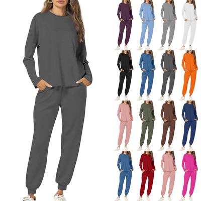 Женские комплекты из 2 предметов: рубашки с круглым вырезом и длинными рукавами, однотонные спортивные штаны с карманами