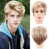 Synthetic Casual Hair Short Blonde Wig for Men Male Wig with Bangs Curly Hairstyle Natural Pixie Cut Wigs Cosplay Heat Resistant