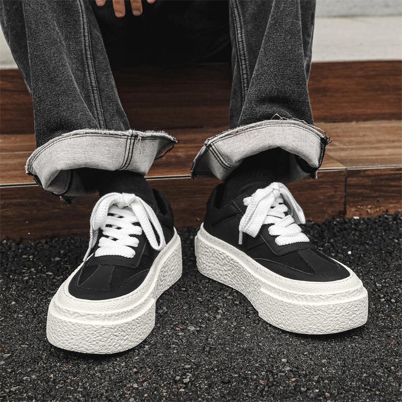 Thick-Soled Soft-Soled Biscuit Shoes Heightening Board Shoes Men'S White Men'S Shoes Casual Little White Shoes Summer Breathable Canvas Shoes