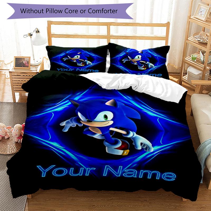 Sonic Adventure Custom Name Text Print 1Pc Bedding Set Duvet Cover With Two Pillowcases Soft Bed Linen For Household Bedroom
